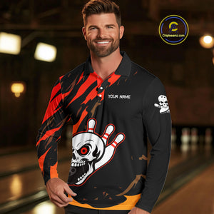 Black and Red Skull Bowling Shirts for Men Custom Team bowling jersey, gift for bowlers NQS10014
