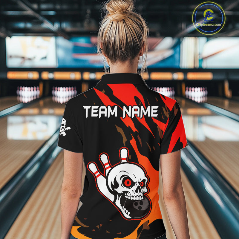 Black and Red Skull Bowling Shirts for Women Custom Team bowling jersey, gift for bowlers NQS10014