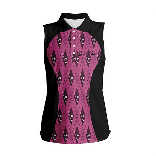 Womens sleeveless polo shirt custom black and pink argyle pattern golf clubs ladies golf tops NQS5815