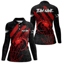 Load image into Gallery viewer, Black and Red Flame Camo bowling Polo, Quarter Zip shirts for women custom reaper bowling team jerseys NQS7914