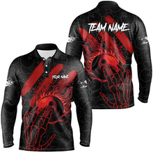 Load image into Gallery viewer, Black and Red Flame Camo bowling Polo, Quarter Zip shirts for men custom reaper bowling team jerseys NQS7914