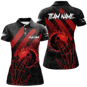 Black and Red Flame Camo bowling Polo, Quarter Zip shirts for women custom reaper bowling team jerseys NQS7914