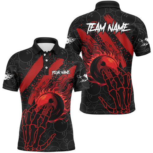 Black and Red Flame Camo bowling Polo, Quarter Zip shirts for men custom reaper bowling team jerseys NQS7914