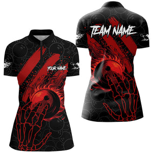 Black and Red Flame Camo bowling Polo, Quarter Zip shirts for women custom reaper bowling team jerseys NQS7914