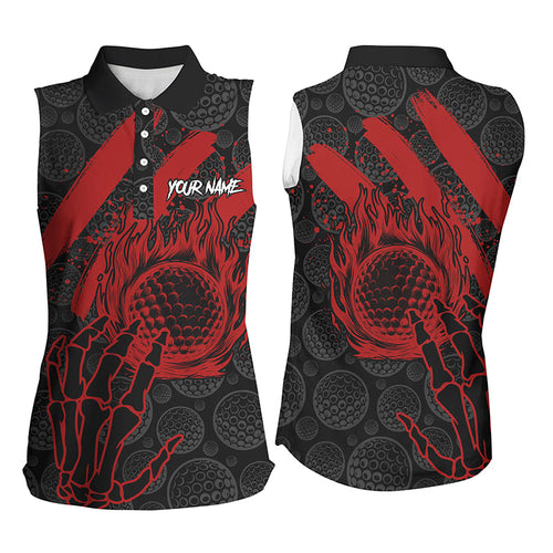 Black and Red Flame Camo golf ball Womens Sleeveless polo shirt custom team reaper golf jerseys NQS7915