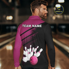 Load image into Gallery viewer, Black and Pink Bowling Polo, Quarter Zip shirts for Men Custom name bowling team league jerseys NQS10177