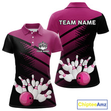 Load image into Gallery viewer, Black and Pink Bowling Polo, Quarter Zip shirts for Women Custom name bowling team league jerseys NQS10177