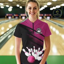 Load image into Gallery viewer, Black and Pink Bowling Polo, Quarter Zip shirts for Women Custom name bowling team league jerseys NQS10177