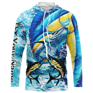 Marlin fishing scales blue sea water camo Custom UV protection performance long sleeve fishing shirts NQS8122