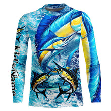 Load image into Gallery viewer, Marlin fishing scales blue sea water camo Custom UV protection performance long sleeve fishing shirts NQS8122