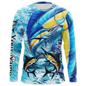 Marlin fishing scales blue sea water camo Custom UV protection performance long sleeve fishing shirts NQS8122