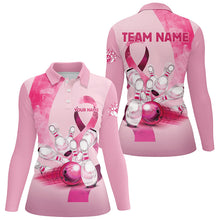 Load image into Gallery viewer, Pink ribbons pattern Custom Bowing Shirts For Ladies, Breast Cancer Awareness team bowling jerseys NQS8124