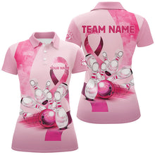 Load image into Gallery viewer, Pink ribbons pattern Custom Bowing Shirts For Ladies, Breast Cancer Awareness team bowling jerseys NQS8124
