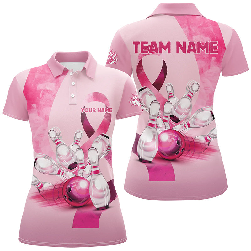 Pink ribbons pattern Custom Bowing Shirts For Ladies, Breast Cancer Awareness team bowling jerseys NQS8124