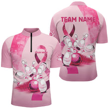 Load image into Gallery viewer, Pink ribbons pattern Custom Bowing Shirts For Men, Breast Cancer Awareness team bowling jerseys NQS8124