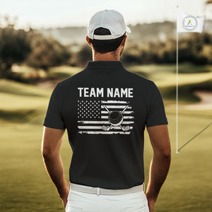 Black and White American Flag Mens golf polo shirts Custom name patriotic team golf uniform NQS10018