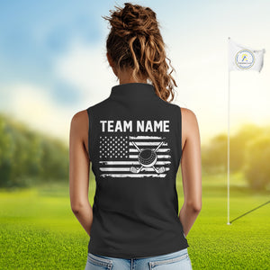 Black and White American Flag Women Sleeveless golf polo shirts Custom patriotic team golf uniform NQS10018