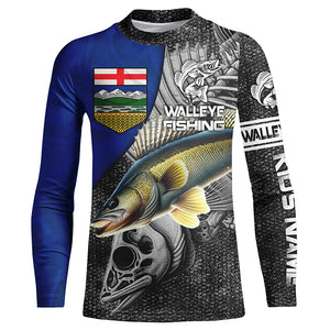 Alberta Flag Walleye Fishing Custom long sleeve performance Fishing Shirts, Walleye Fishing jerseys NQS3819