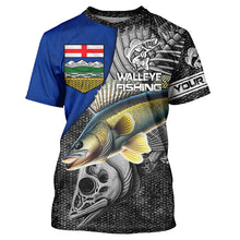 Load image into Gallery viewer, Alberta Flag Walleye Fishing Custom long sleeve performance Fishing Shirts, Walleye Fishing jerseys NQS3819