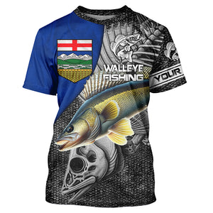 Alberta Flag Walleye Fishing Custom long sleeve performance Fishing Shirts, Walleye Fishing jerseys NQS3819