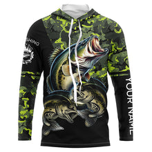 Load image into Gallery viewer, Bass fishing black green camo personalized custom sun protection long sleeve fishing shirts NQS3820