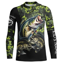 Load image into Gallery viewer, Bass fishing black green camo personalized custom sun protection long sleeve fishing shirts NQS3820