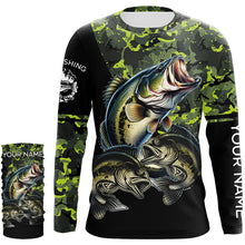 Load image into Gallery viewer, Bass fishing black green camo personalized custom sun protection long sleeve fishing shirts NQS3820