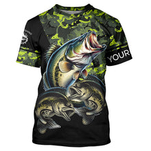 Load image into Gallery viewer, Bass fishing black green camo personalized custom sun protection long sleeve fishing shirts NQS3820