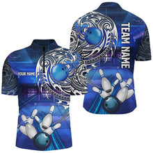 Load image into Gallery viewer, Personalized Blue tribal pattern custom bowling Polo, 1/4 zip shirts for men, cool bowling jerseys NQS8339