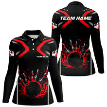 Load image into Gallery viewer, Personalized Red &amp; Black Flame Bowling ball pins custom bowling shirts for Women, cool bowling jerseys NQS8341