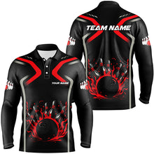 Load image into Gallery viewer, Personalized Red &amp; Black Flame Bowling ball pins custom bowling shirts for Men, cool bowling jerseys NQS8341
