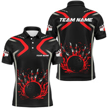 Load image into Gallery viewer, Personalized Red &amp; Black Flame Bowling ball pins custom bowling shirts for Men, cool bowling jerseys NQS8341