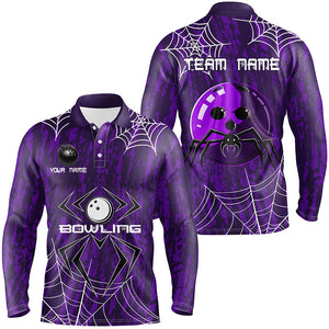 Purple Camo Bowling Polo, 1/4 Quarter zip shirts Custom Spider web Halloween Men Team Bowling jerseys NQS8343