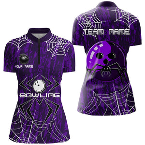 Purple Camo Bowling Polo, 1/4 Quarter zip shirt Custom Spider web Halloween Women Team Bowling jerseys NQS8343