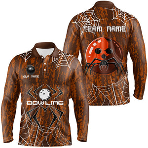 Orange Camo Bowling Polo, 1/4 Quarter zip shirts Custom Spider web Halloween Men Team Bowling jerseys NQS8344