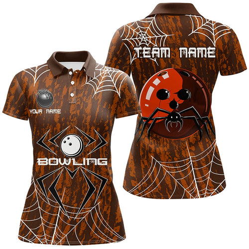 Orange Camo Bowling Polo, 1/4 Quarter zip shirt Custom Spider web Halloween Women Team Bowling jerseys NQS8344