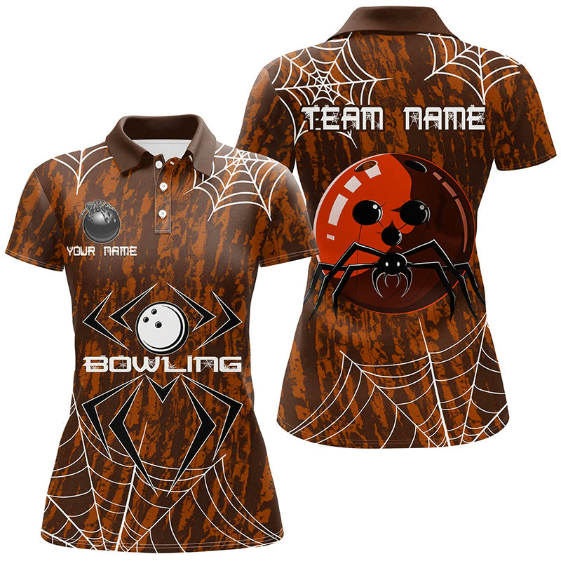 Orange Camo Bowling Polo, 1/4 Quarter zip shirt Custom Spider web Halloween Women Team Bowling jerseys NQS8344