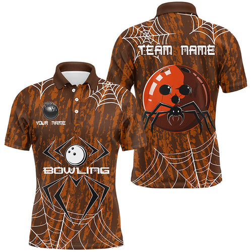 Orange Camo Bowling Polo, 1/4 Quarter zip shirts Custom Spider web Halloween Men Team Bowling jerseys NQS8344