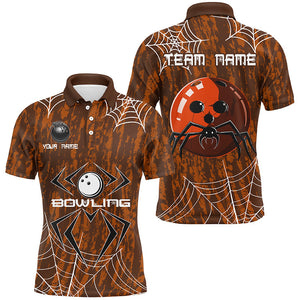 Orange Camo Bowling Polo, 1/4 Quarter zip shirts Custom Spider web Halloween Men Team Bowling jerseys NQS8344