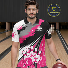 Load image into Gallery viewer, Mens bowling shirts Custom pink ribbons pattern Bowling Team Jersey, Breast cancer shirt for Bowler NQS10515