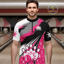 Load image into Gallery viewer, Mens bowling shirts Custom pink ribbons pattern Bowling Team Jersey, Breast cancer shirt for Bowler NQS10515