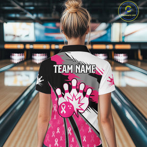 Women bowling shirts Custom pink ribbons pattern Bowling Team Jersey, Breast cancer shirt for Bowler NQS10515