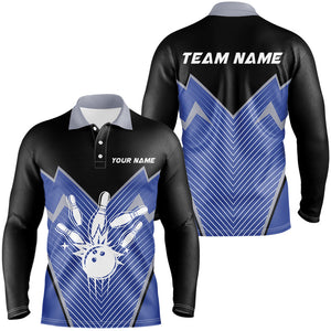 Retro Bowling Polo, Quarter Zip shirts for men custom Bowling Team League Jerseys | Blue NQS8553