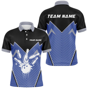 Retro Bowling Polo, Quarter Zip shirts for men custom Bowling Team League Jerseys | Blue NQS8553