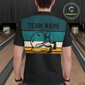 Black and Green Retro Bowling Polo, Quarter Zip Shirts for Men Custom Team Bowling League Jerseys NQS10744