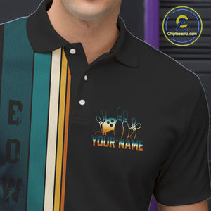 Black and Green Retro Bowling Polo, Quarter Zip Shirts for Men Custom Team Bowling League Jerseys NQS10744