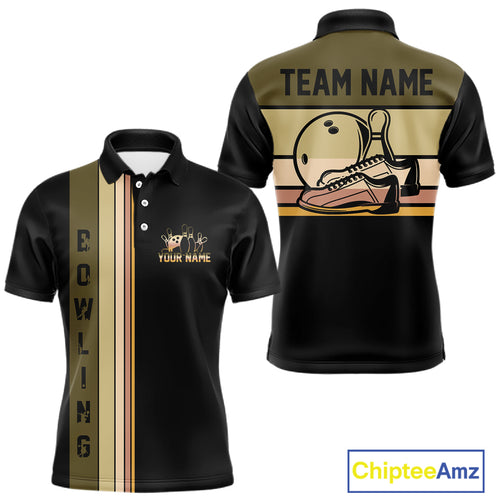 Black and Retro Bowling Polo, Quarter Zip Shirts for Men Custom Team Bowling League Jerseys NQS10745