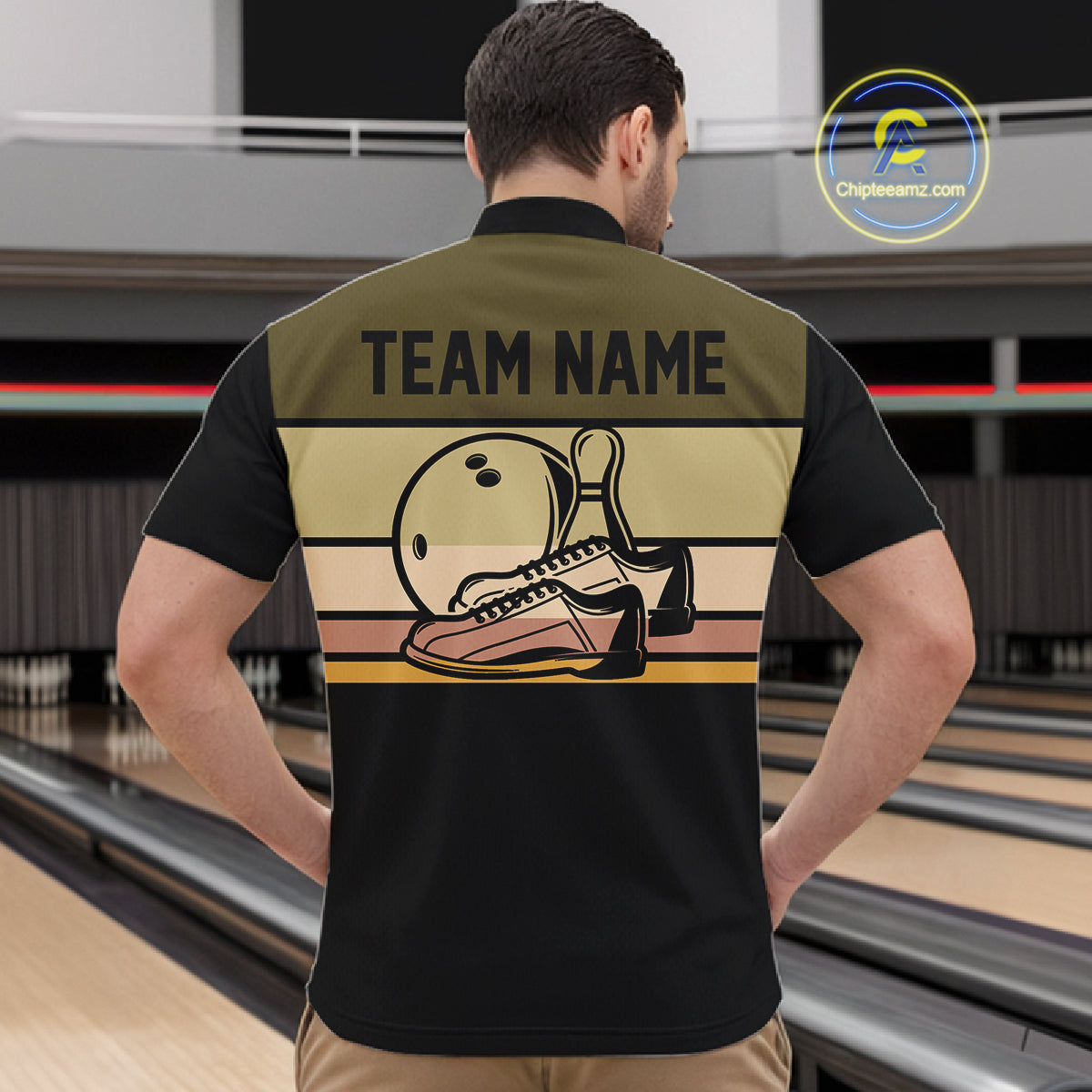 Black and Retro Bowling Polo, Quarter Zip Shirts for Men Custom Team Bowling League Jerseys NQS10745