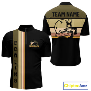 Black and Retro Bowling Polo, Quarter Zip Shirts for Men Custom Team Bowling League Jerseys NQS10745