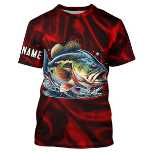 Bass Fishing red lighting Customized name performance Long Sleeve Fishing Shirts NQS2413